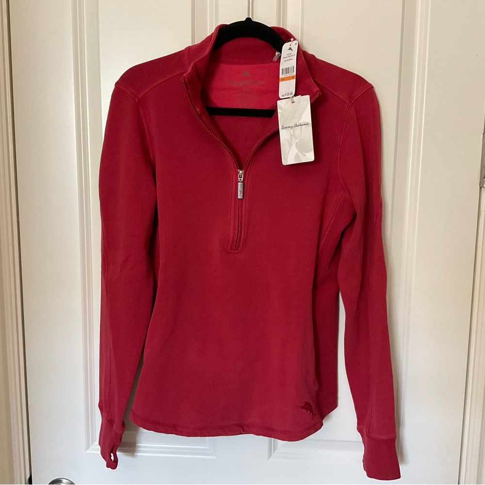 NWT Tommy Bahama half-zip, "Chili Pepper", sz S/P